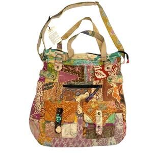UNIQUE Patchwork Recycled Batik Ceremonial Hobo Bag Purse Boho Tangerine Temple